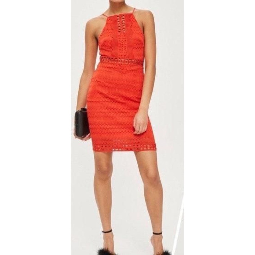 Topshop Coral Crochet CutOut Bodycon Mini Dress